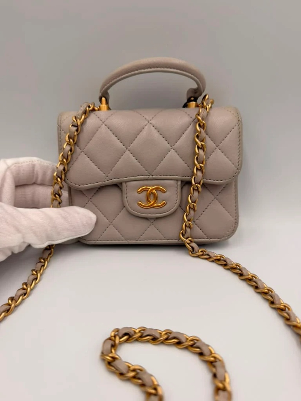 Chanel Mini Classic Flap Top Handle - Gray Lambskin